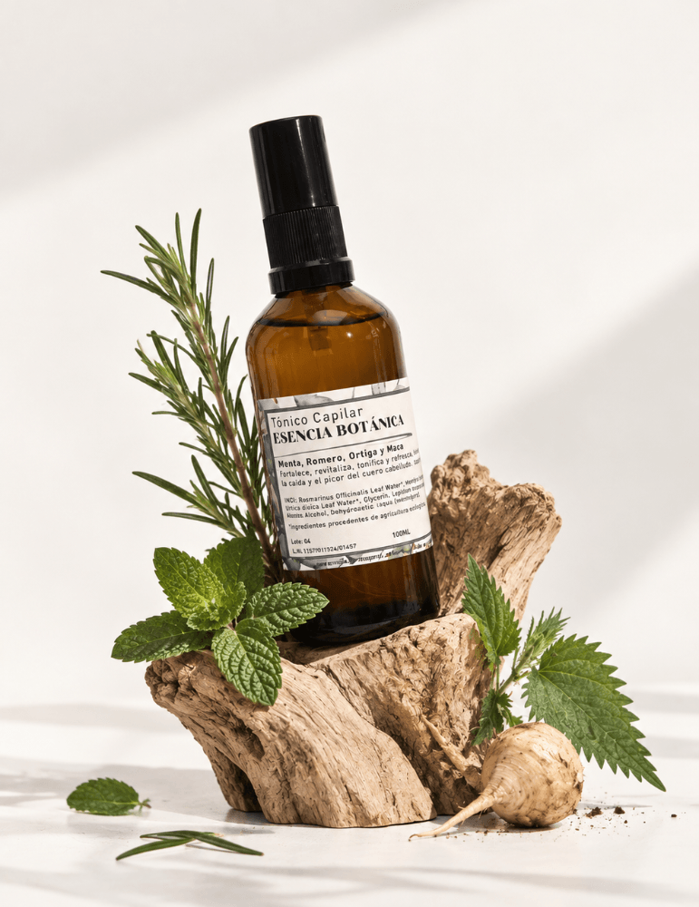 Tónico Capilar Natural Fortalecedor – Menta, Romero, Maca y Ortiga