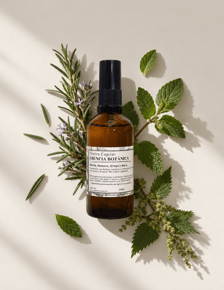 Tónico Capilar Natural Fortalecedor – Menta, Romero, Maca y Ortiga